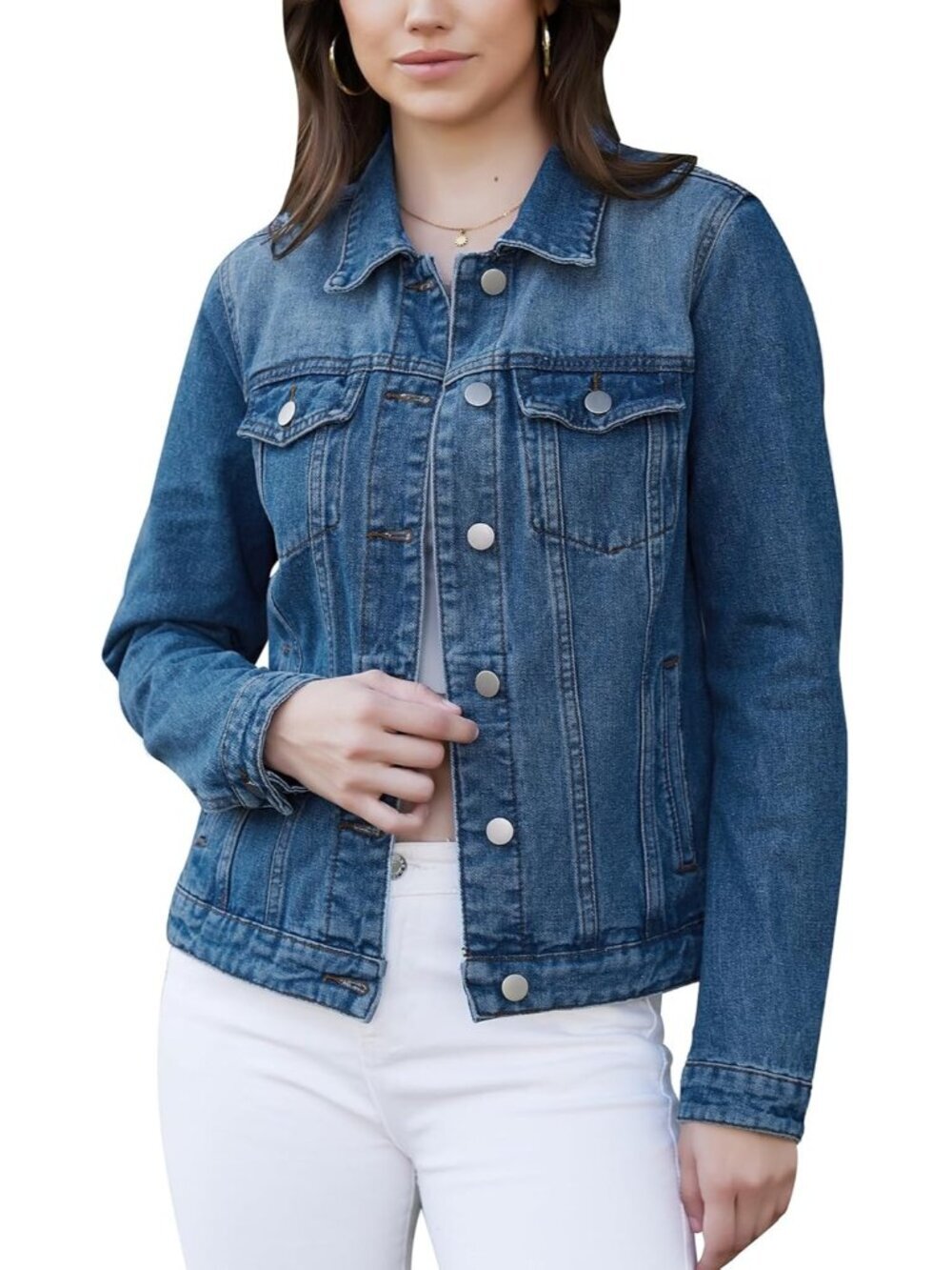 Women's Denim Blue Jean Basic Long Sleeve Button Down Denim Jackets Daily Wear